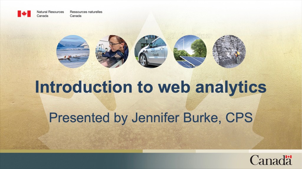 Cover page of a presentation: Introduction to web analytics, Presented by Jennifer Burke, CPS